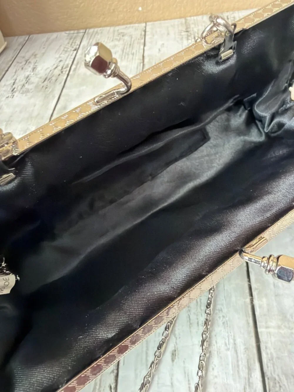 Y2K Max Mayer Black Beaded Sequin Evening Bag Clutch Kiss Lock Chain Strap NEW - Picture 11 of 14